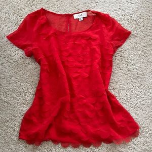 Forever 21 scallop blouse shirt top scale tier short sleeve orange - medium